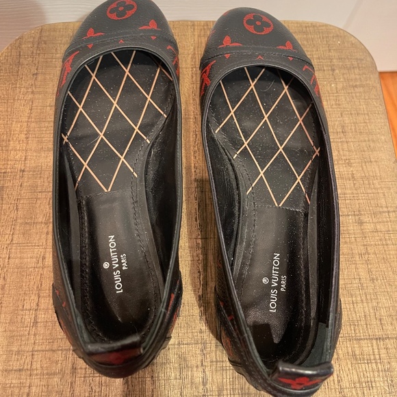 LOUIS VUITTON BLACK RED MONOGRAM REVIVAL BALLERINA FLAT SHOES 36.5 - Picture 5 of 12